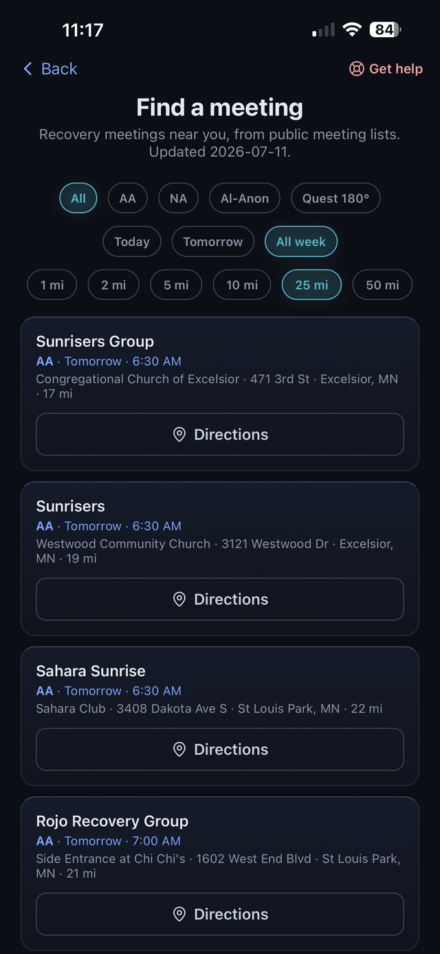 Find a meeting screen
